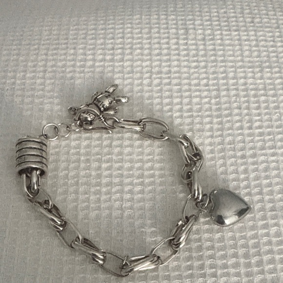 None Jewelry - Sterling Silver Heart Charm Bracelet - Silver